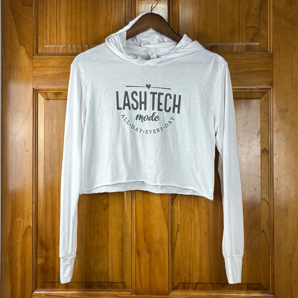 Bella + Canvas Lash Tech Mode White Cropped Hoodie Small Triblend Graphic Tee